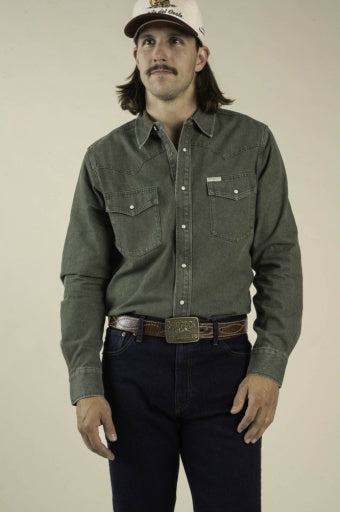 THE WYATT PEARL SNAP SHIRT - FADED OLIVE