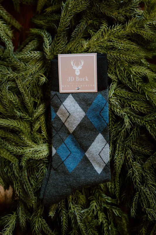 Blue Grey Argyle Socls
