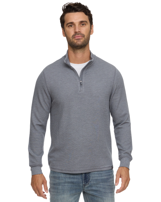 SUMMIT SUPER SOFT WAFFLE 1/4 MOCK NECK - Medium Grey Heather