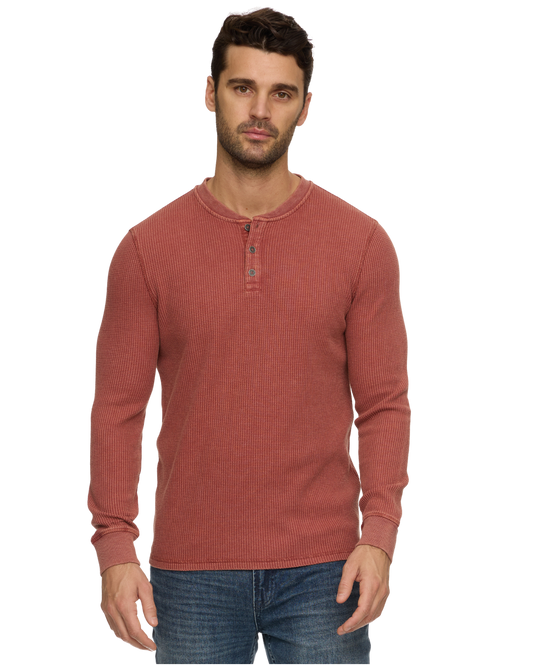 VINTAGE SOFT WAFFLE HENLEY - Burnt Orange