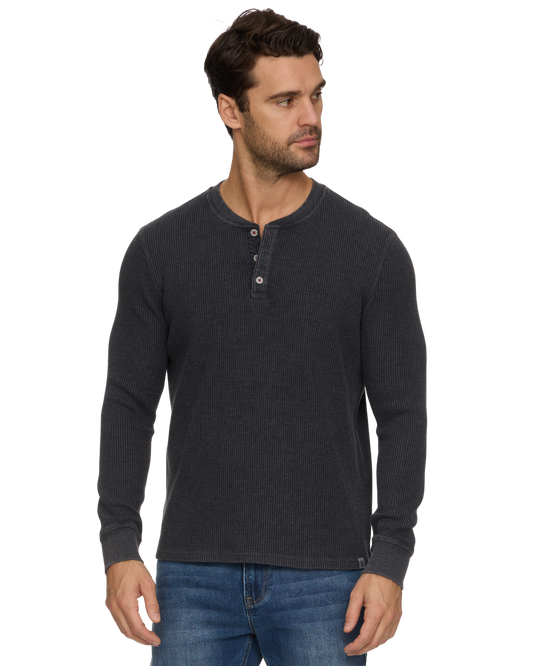 VINTAGE SOFT WAFFLE HENLEY - Charcoal