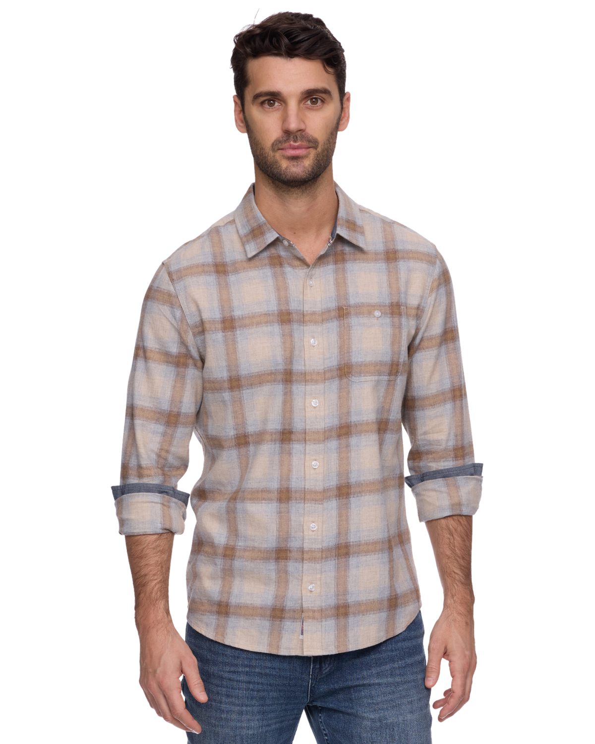WHATLEY LS FLANNEL SHIRT - Taupe/Grey
