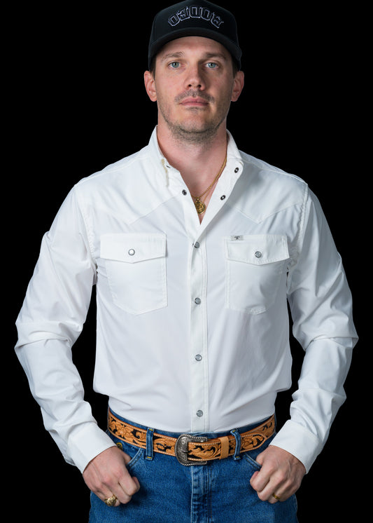 CORE - MEN'S WHITE LONG SLEEVE SNAP SHIRT