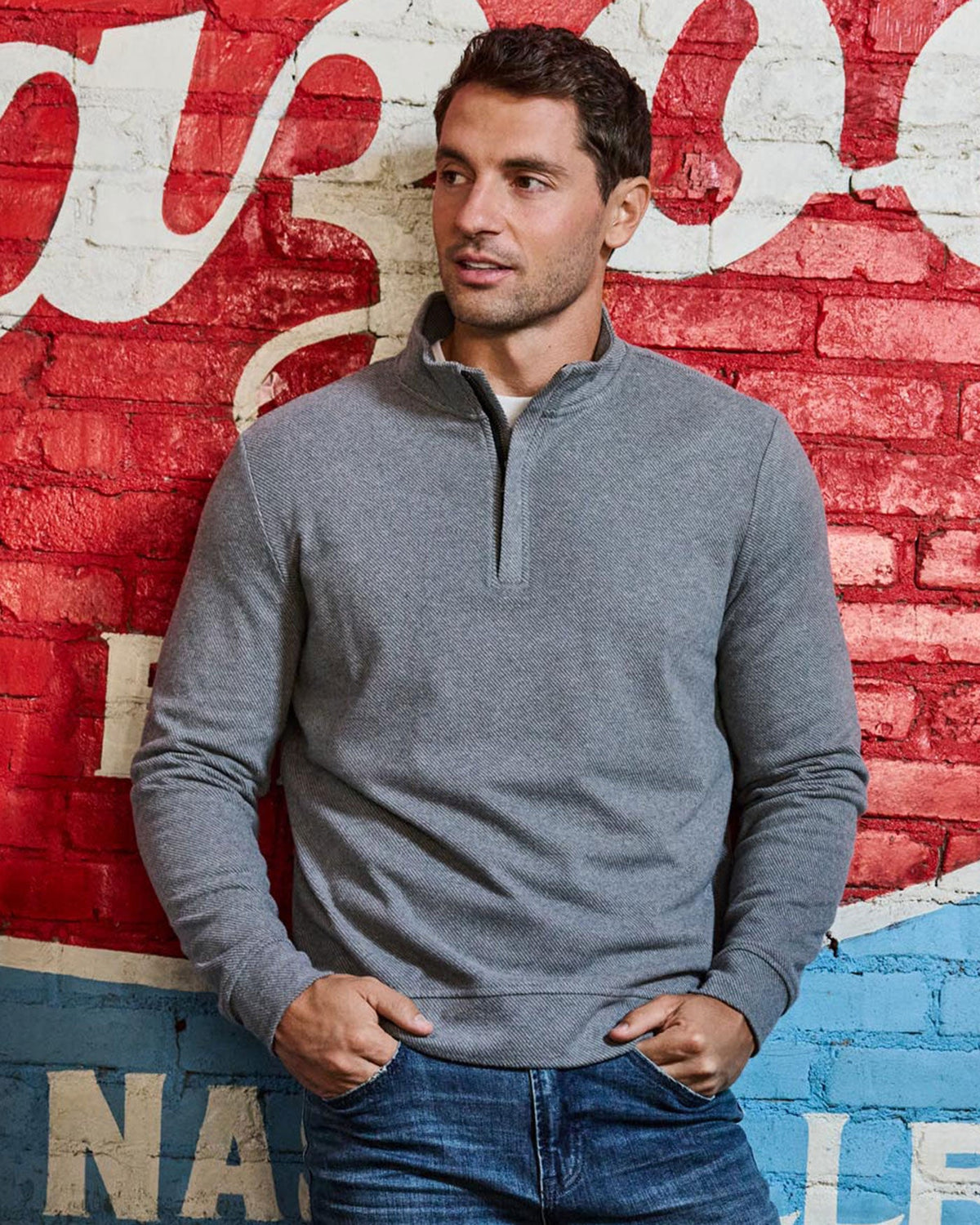 HERO SOLID TWILL 1/4 ZIP MOCK NECK - Medium Grey