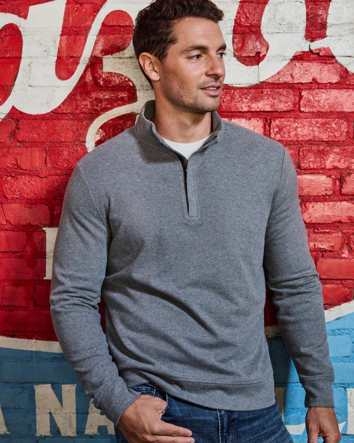 HERO SOLID TWILL 1/4 ZIP MOCK NECK - Medium Grey