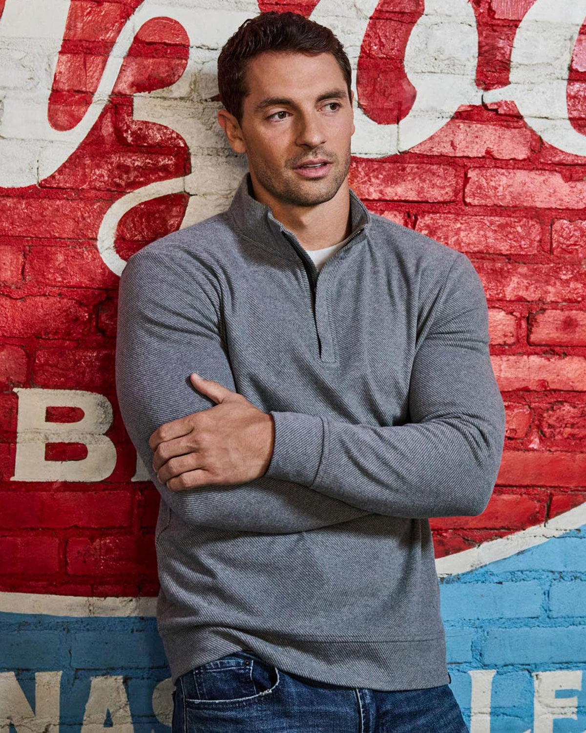 HERO SOLID TWILL 1/4 ZIP MOCK NECK - Medium Grey