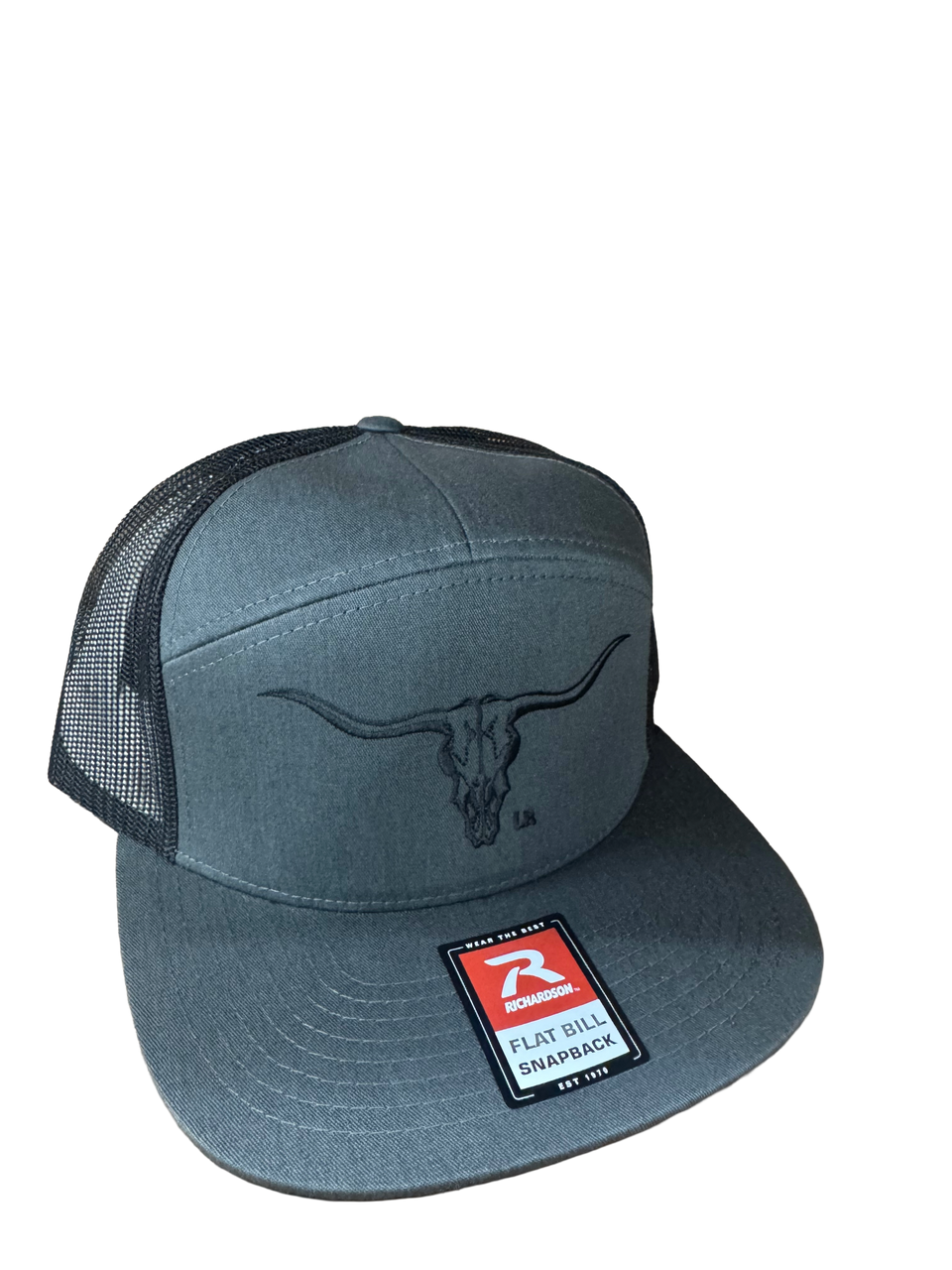 Longhorn 168 Flat Bill Hat with embroidered longhorn skull