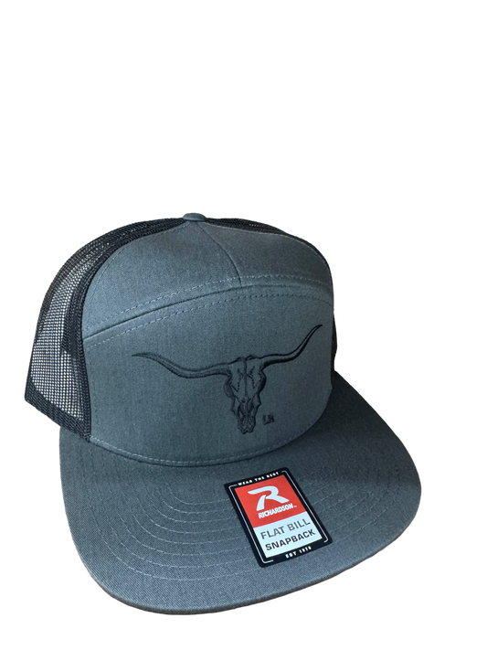 Longhorn 168 Flat Bill Hat with embroidered longhorn skull