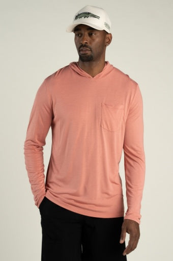 YUCATAN BAMBOO HOODIE TECH LONG SLEEVE SHIRT - NANTUCKET RED