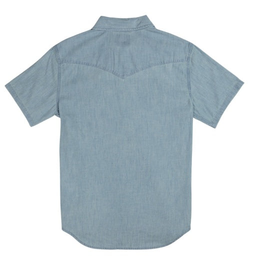 THE WYATT PEARL SNAP SHORT SLEEVE DENIM SHIRT - WASHED INDIGO CHAMBRAY